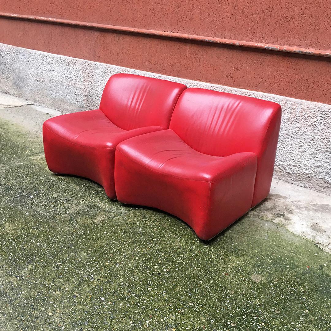 Leather Italian Mid-Century Modern Red Sky Armchairs, 1980s