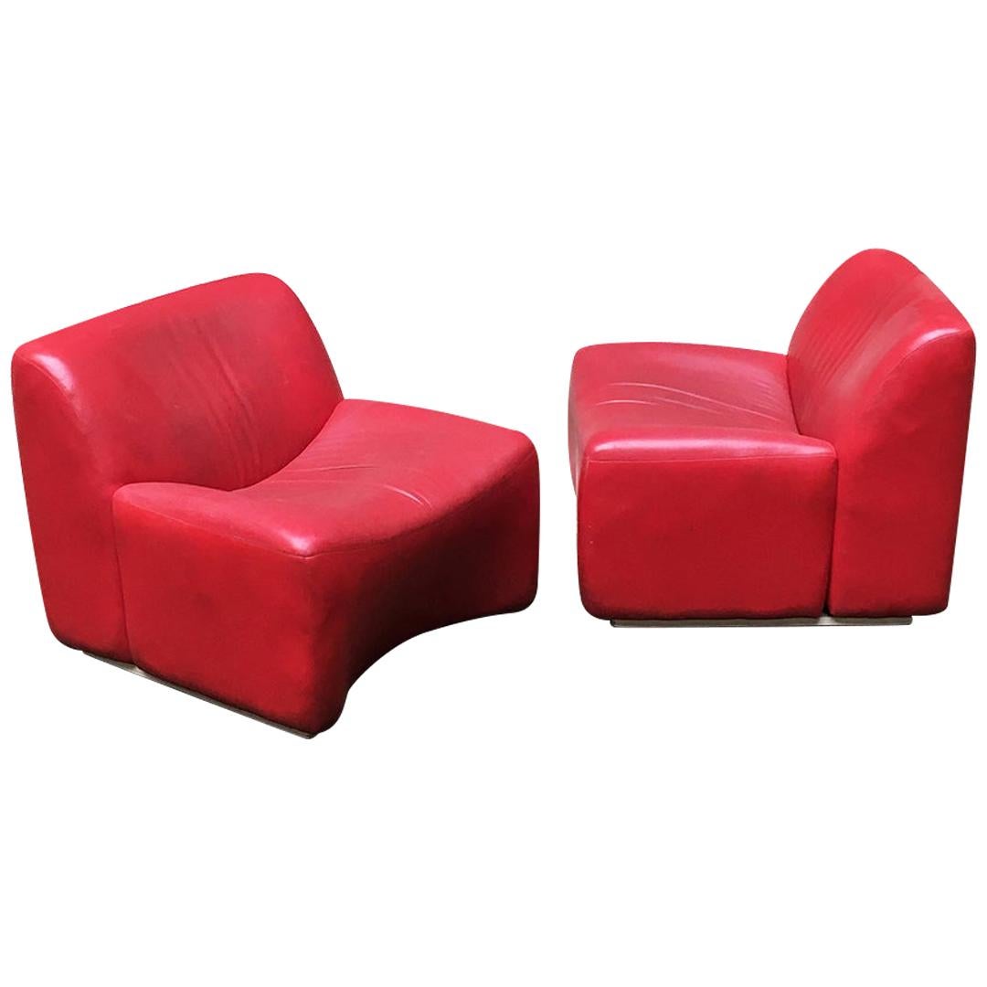 Italian Mid-Century Modern Red Sky Armchairs, 1980s