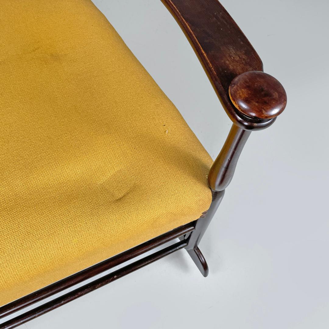 Italian mid-century modern rocking chair in wood and mustard yellow fabric 1960s 5