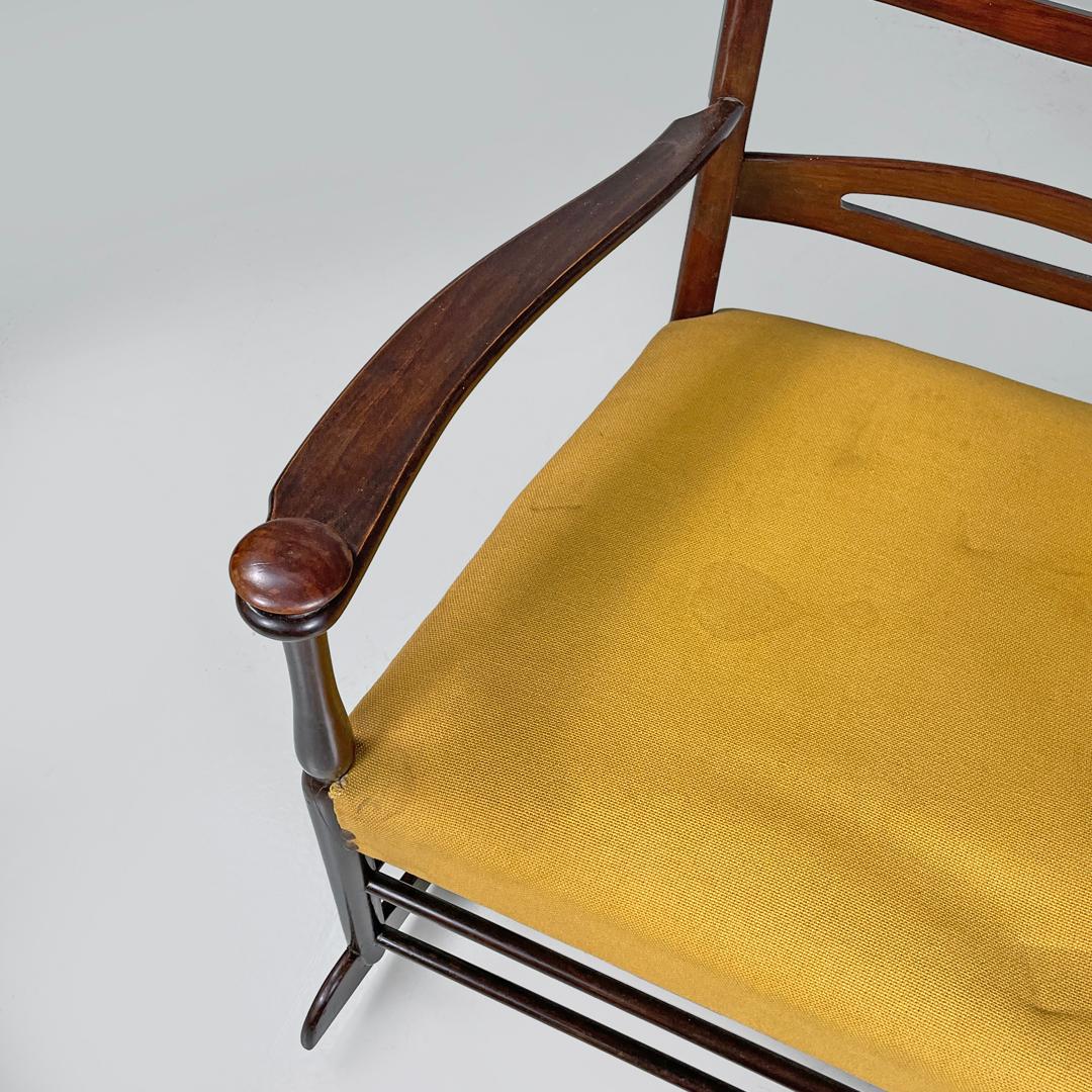 Italian mid-century modern rocking chair in wood and mustard yellow fabric 1960s 7