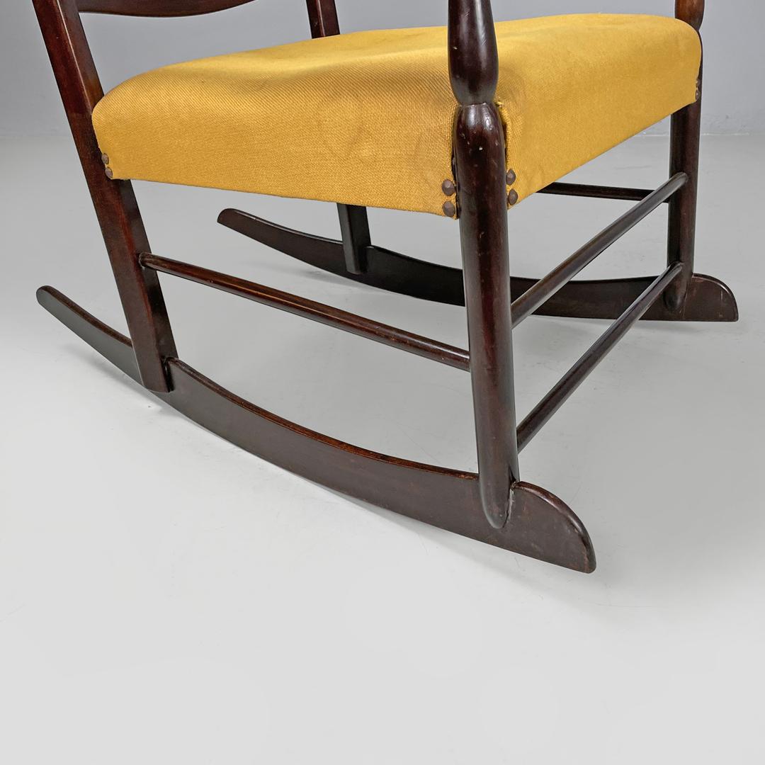 Italian mid-century modern rocking chair in wood and mustard yellow fabric 1960s 10