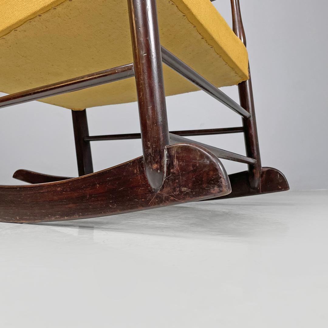 Italian mid-century modern rocking chair in wood and mustard yellow fabric 1960s 11