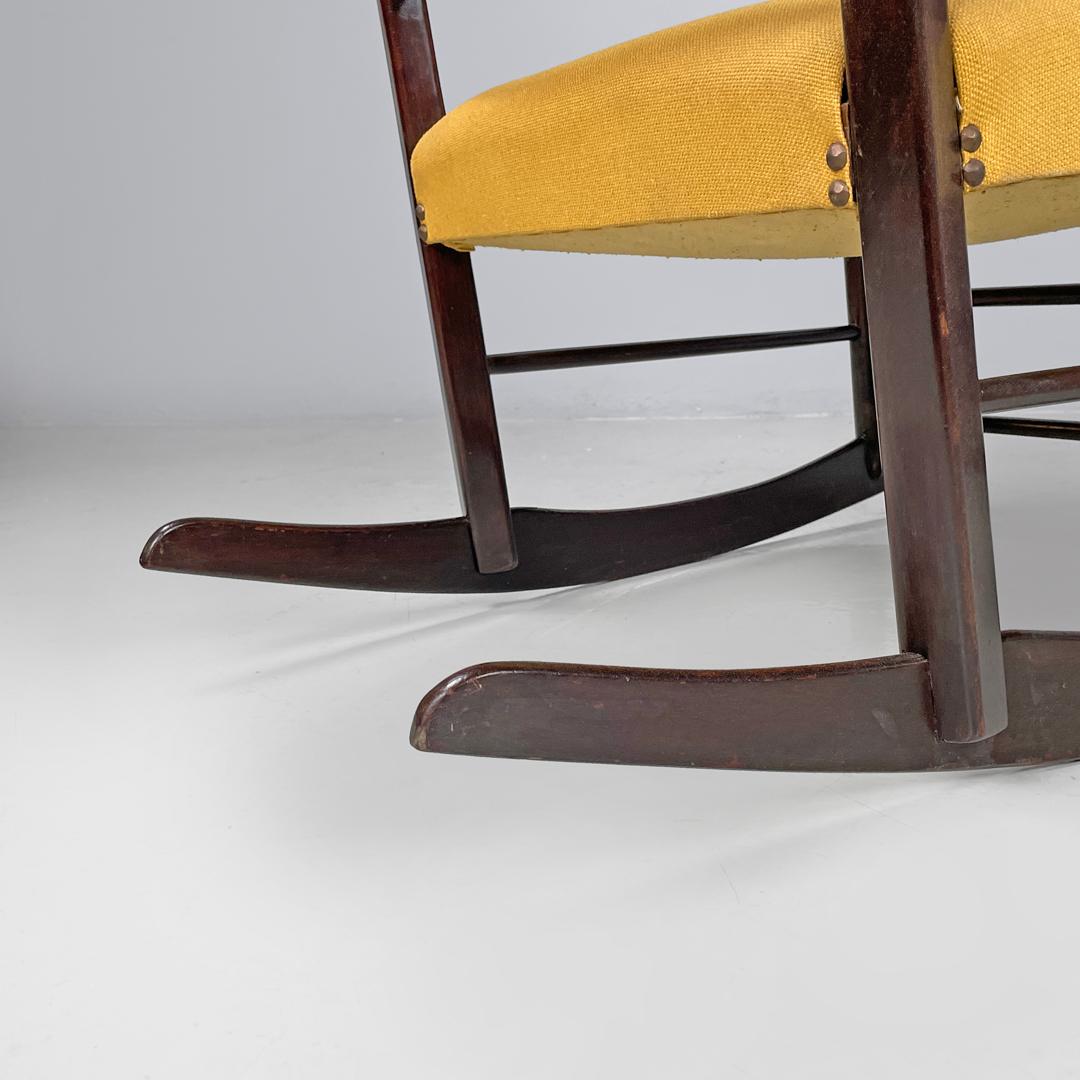 Italian mid-century modern rocking chair in wood and mustard yellow fabric 1960s 12
