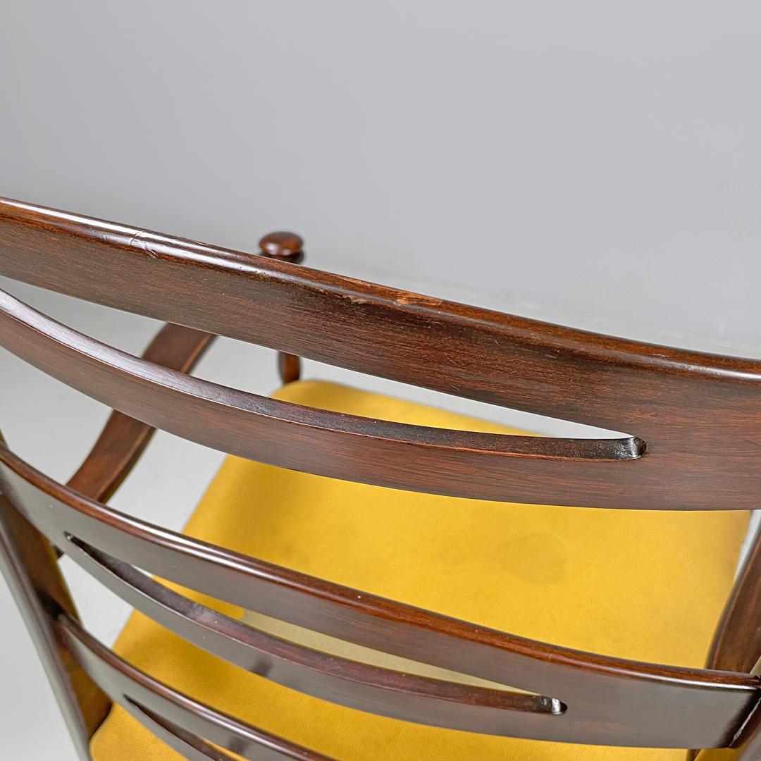 Italian mid-century modern rocking chair in wood and mustard yellow fabric 1960s 3
