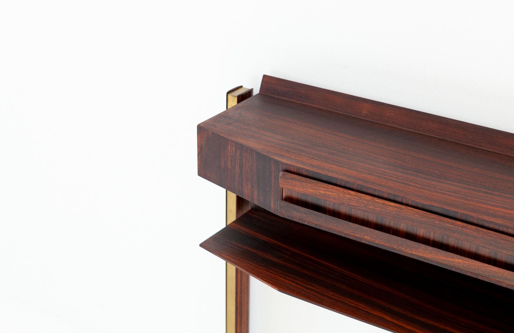 Italian Mid-Century Modern Rosewood and Brass Console Table with Drawer 6