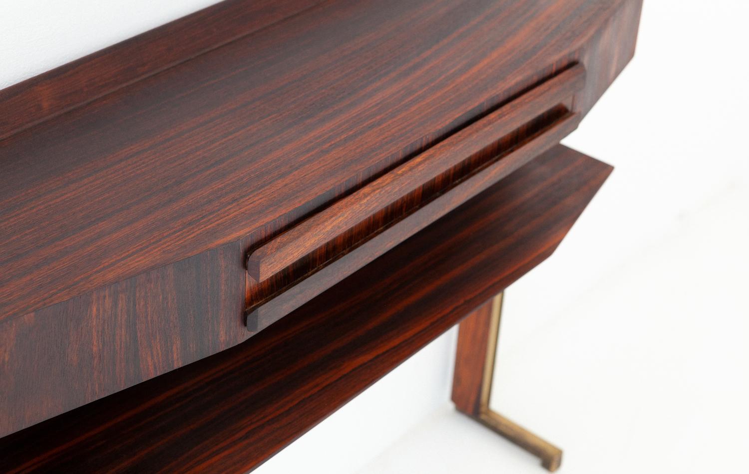 Italian Mid-Century Modern Rosewood and Brass Console Table with Drawer 3