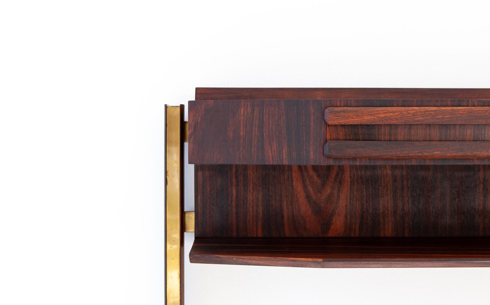 Italian Mid-Century Modern Rosewood and Brass Console Table with Drawer 5