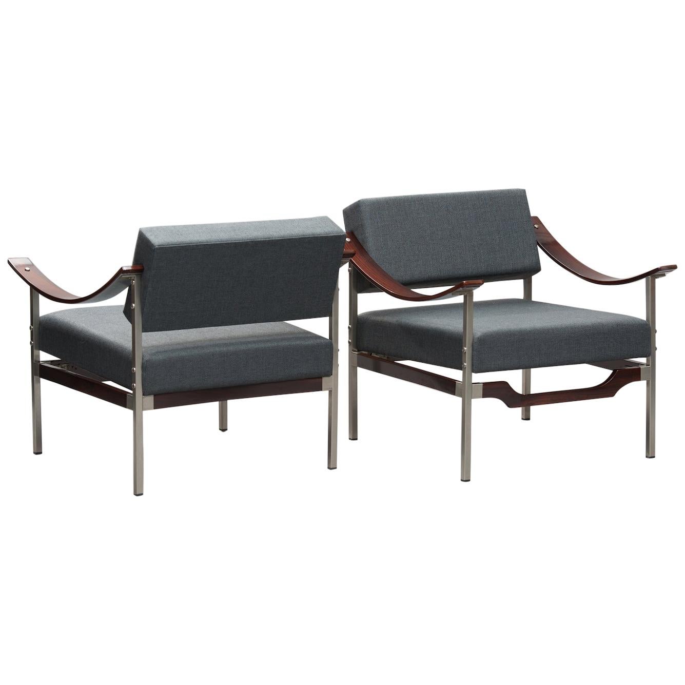 Italian Mid-Century Modern Rosewood Armchairs One Pair For Sale
