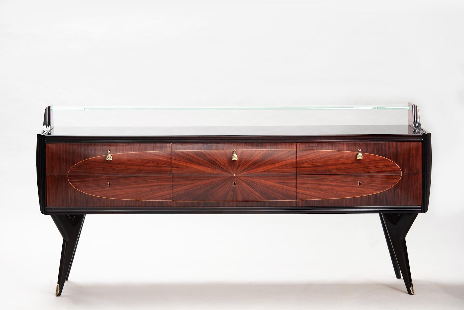Lacquered Italian Mid-Century Modern Rosewood Chest of Drawers For Sale