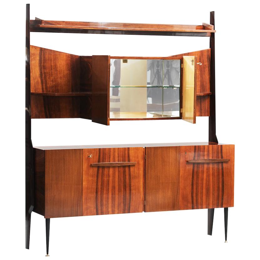 Italian Mid-Century Modern Rosewood Cupboard with Dry Bar
