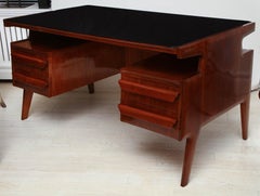 Italian Mid-Century Modern Rosewood Desk with Floating Glass Top, circa 1960