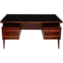Retro Italian Mid-Century Modern Rosewood Desk with Floating Glass Top, circa 1960