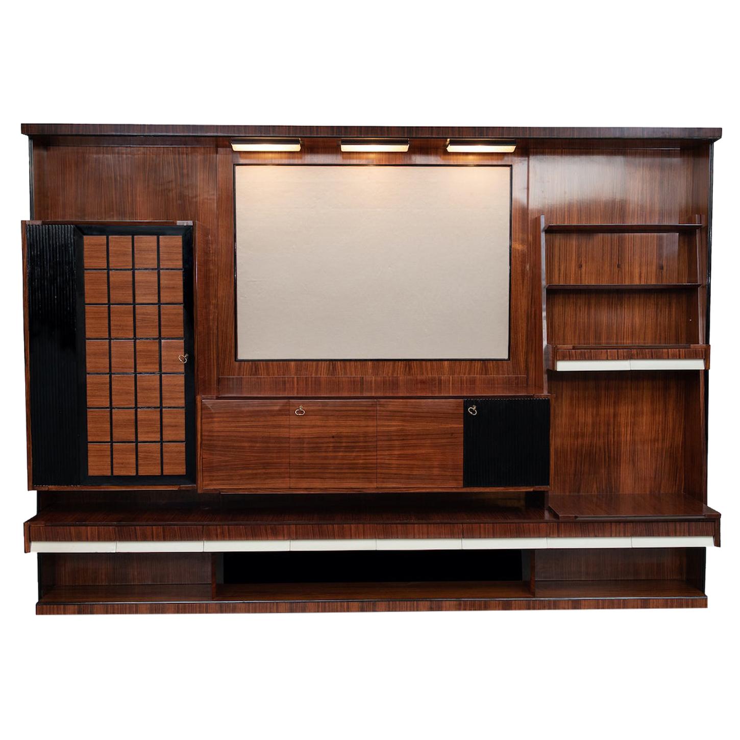 Italian Mid-Century Modern Rosewood Large Bookcase with Storage