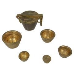 Antique Italian mid-century modern Round brass medicine scale weights, 1900-1950s