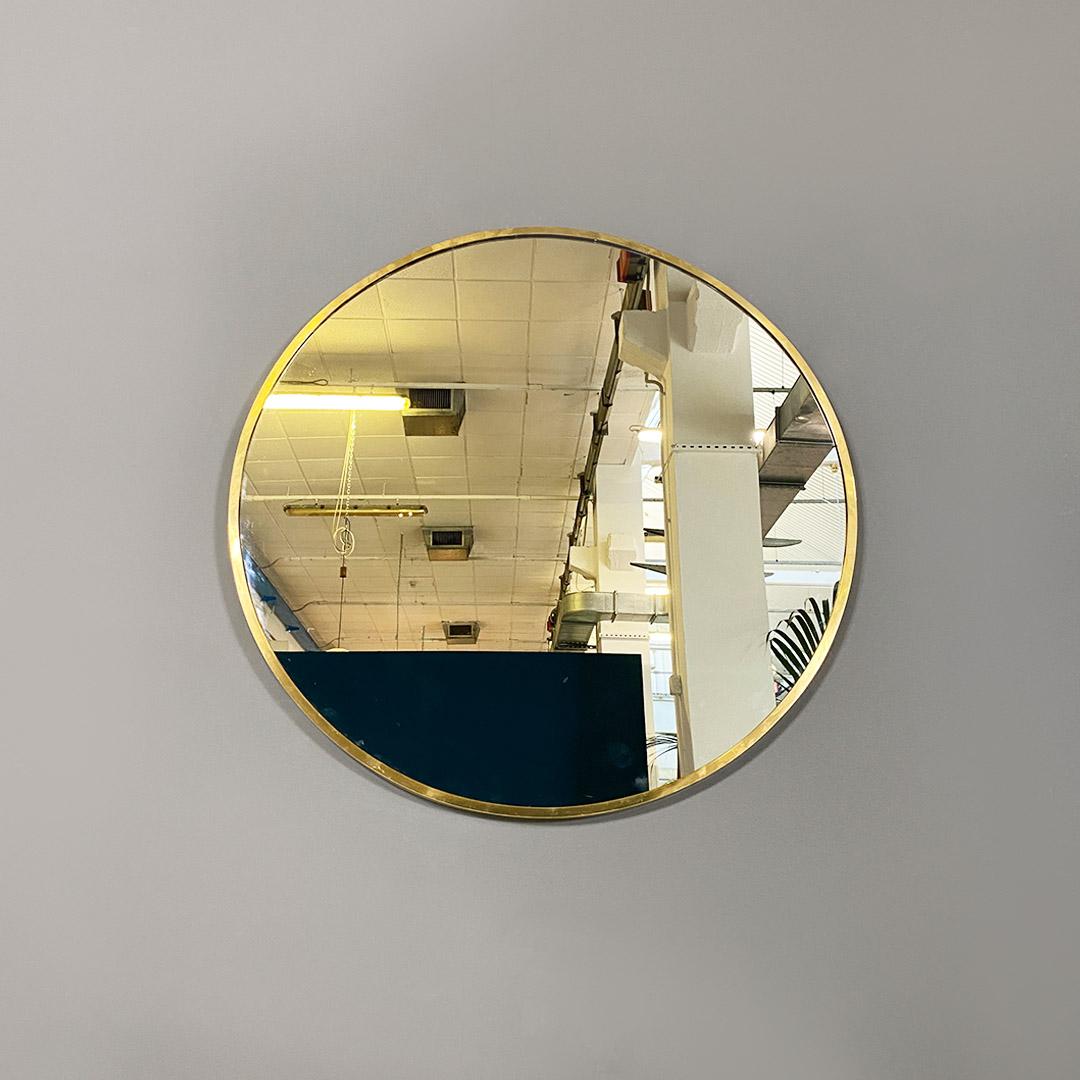 Italian Mid-Century Modern Round Brass Wall Mirror, 1950s 6