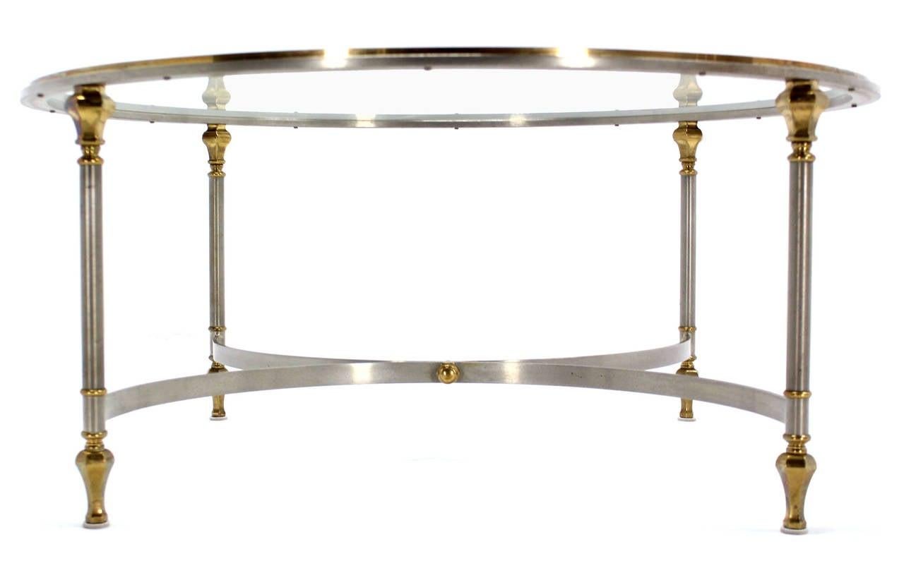 Italian Mid Century Modern Round Chrome Brass Glass Top Center Coffee Table MINT In Good Condition For Sale In Rockaway, NJ