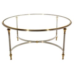 Italian Mid Century Modern Round Chrome Brass Glass Top Center Coffee Table MINT