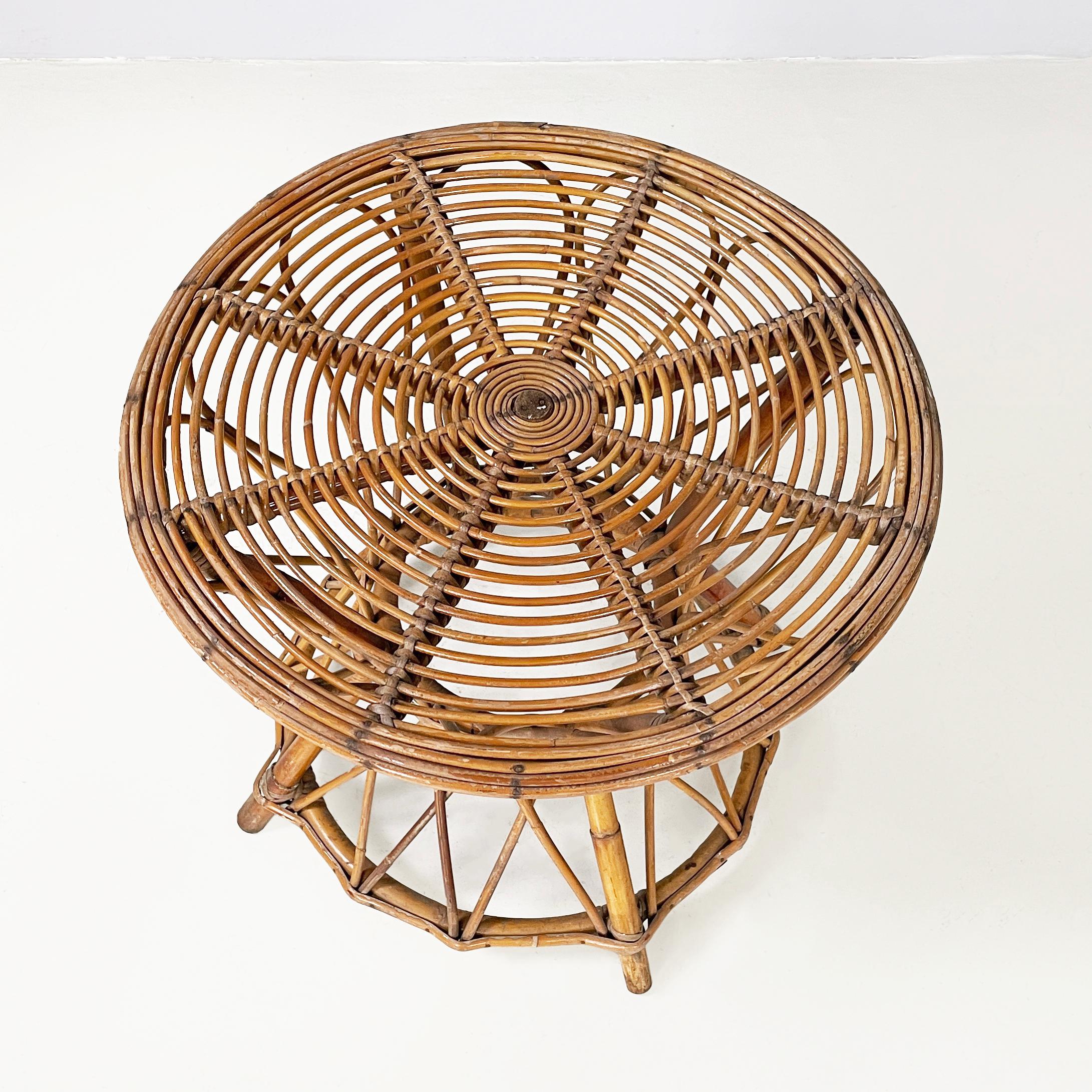 Italian mid-century modern Round coffee table in rattan, 1960s In Good Condition For Sale In MIlano, IT