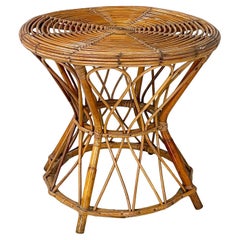 Italienischer Couchtisch aus der Mitte des Jahrhunderts Rund aus Rattan, 1960er Jahre
