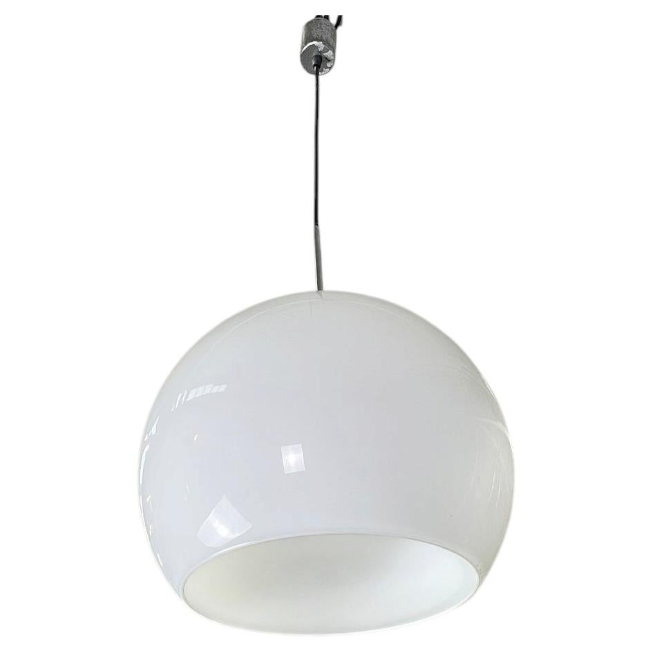 Italian mid-century modern round opaline glass chandelier, 1960s