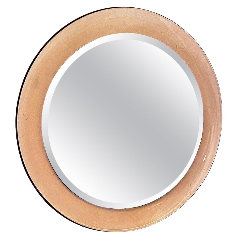 Italian Mid-Century Modern Round Pink Glass Wall Mirror, 1960s