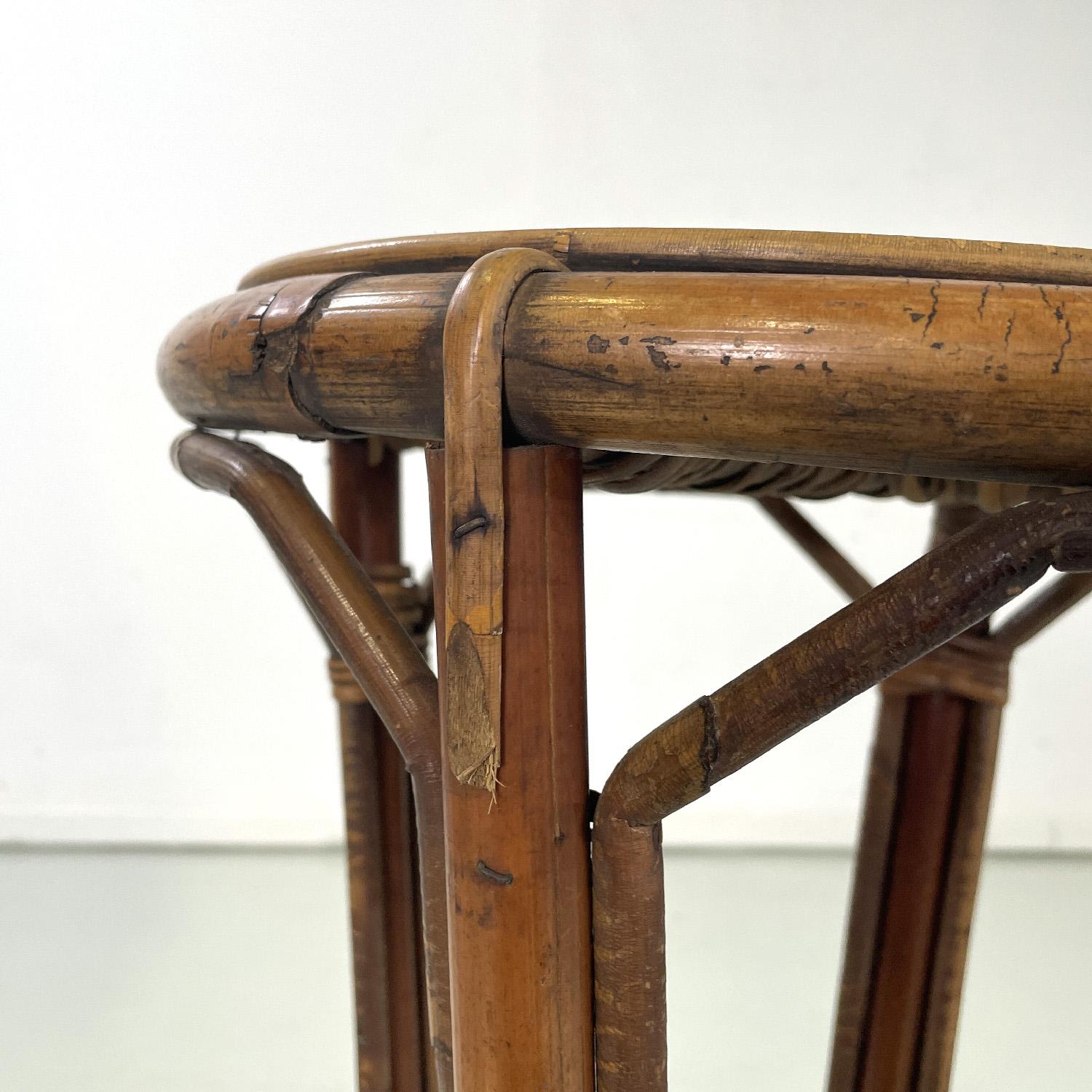 Italian mid-century modern round rattan high bar stools, 1960s For Sale 4