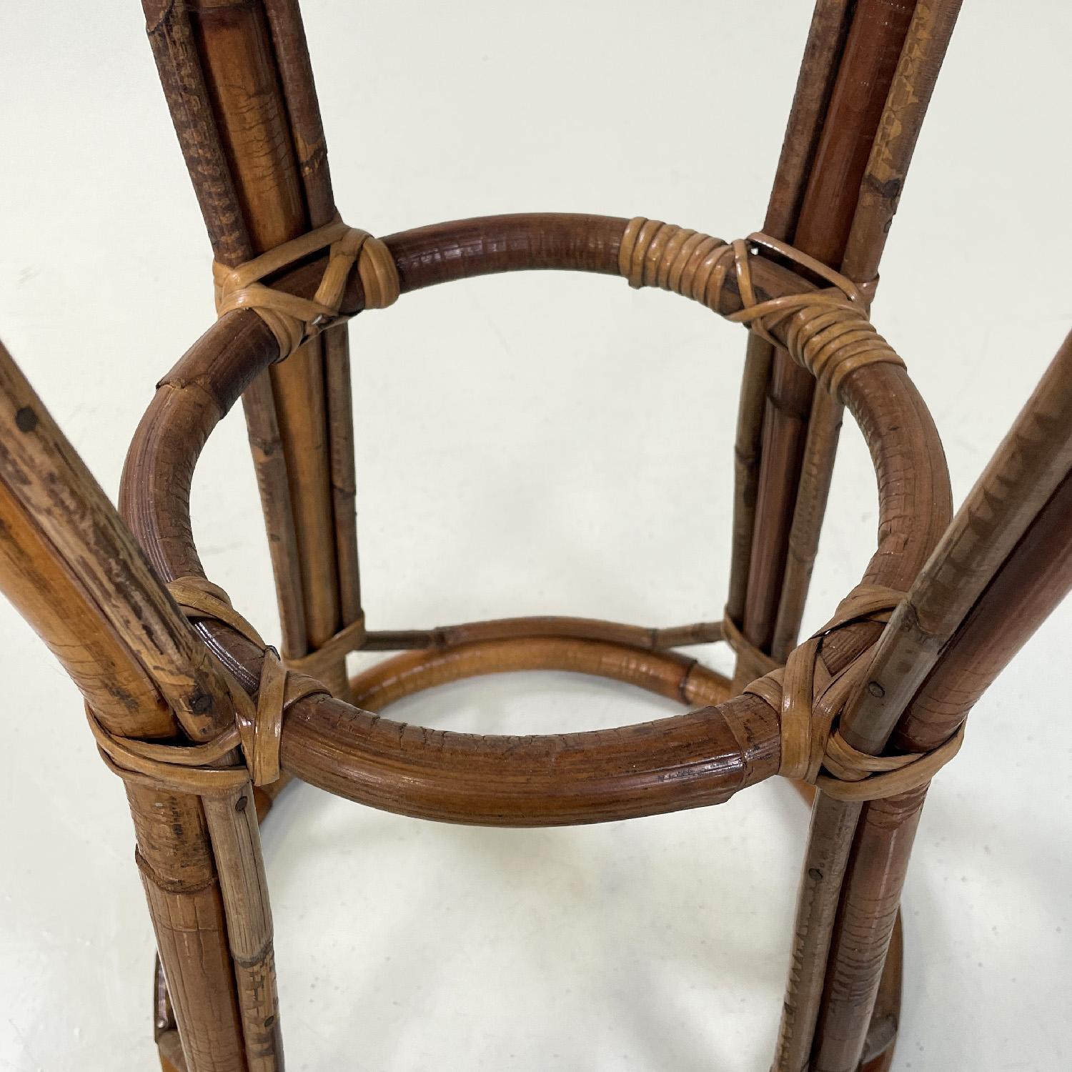 Italian mid-century modern round rattan high bar stools, 1960s For Sale 5