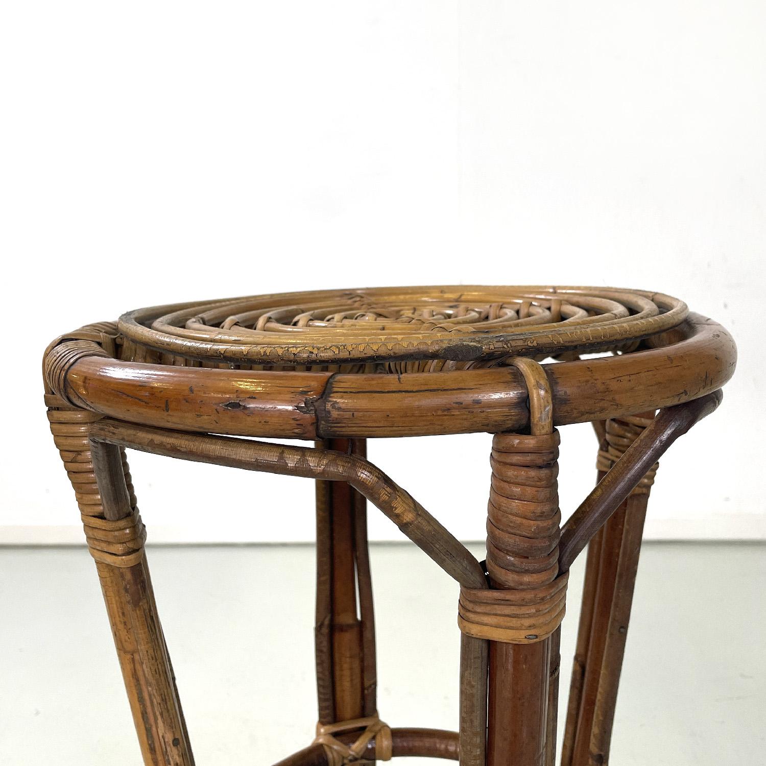 Italian mid-century modern round rattan high bar stools, 1960s For Sale 1