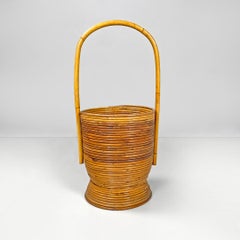 Italian mid-century modern round rattan umbrella stand with handle, 1960s