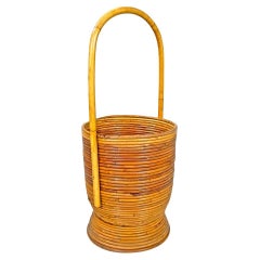 Porte-parapluie rond en rotin avec poignée, italien, The Moderns, années 1960