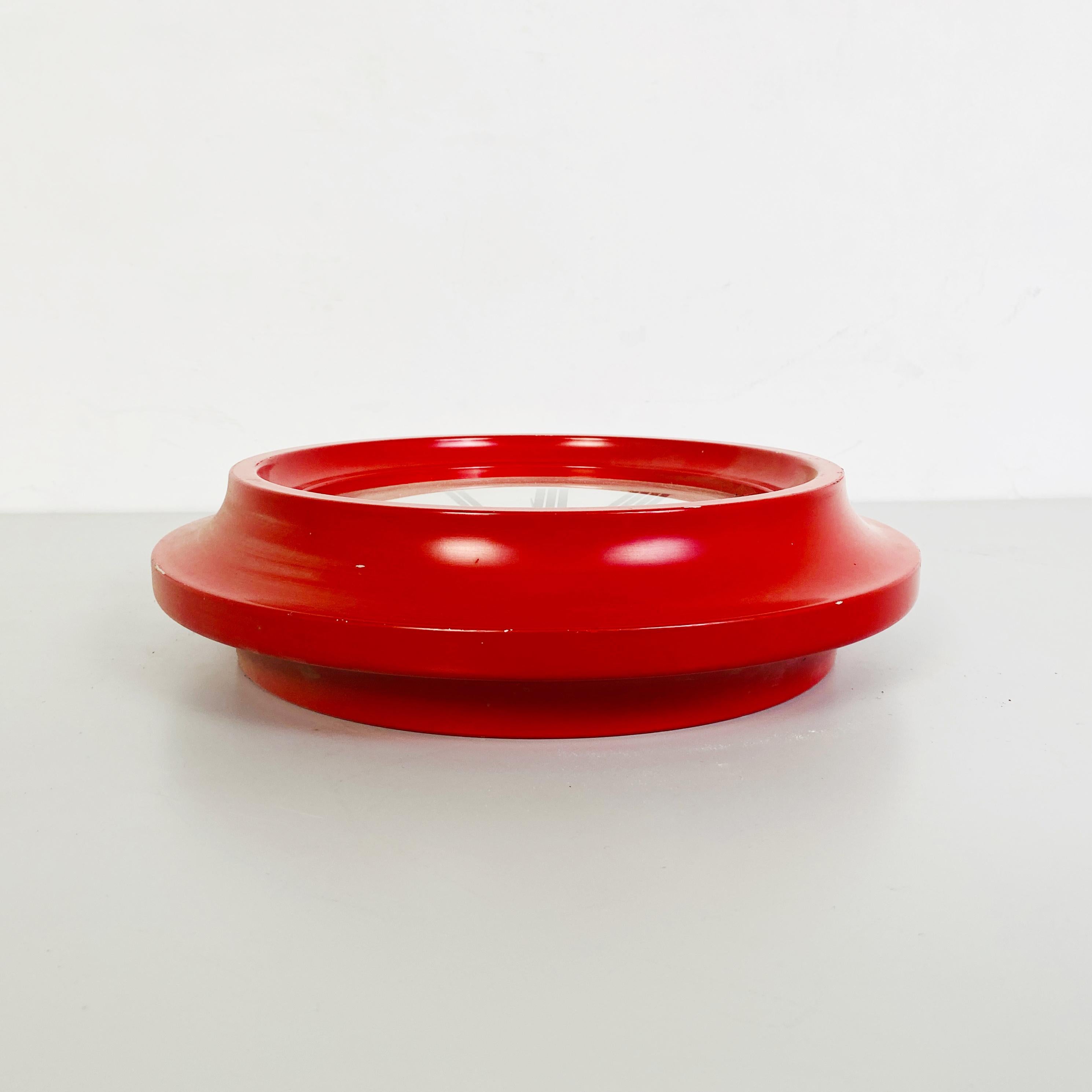 Italian Mid-Century Modern Round Red Wall Clock by Lorenz, 1970s For Sale 2