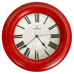 Italian Mid-Century Modern Round Red Wall Clock by Lorenz, 1970s