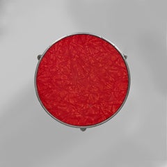 Italian mid-century modern round stool in metal and red laminate, 1960s