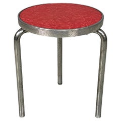 Italian mid-century modern round stool in metal and red laminate, 1960s