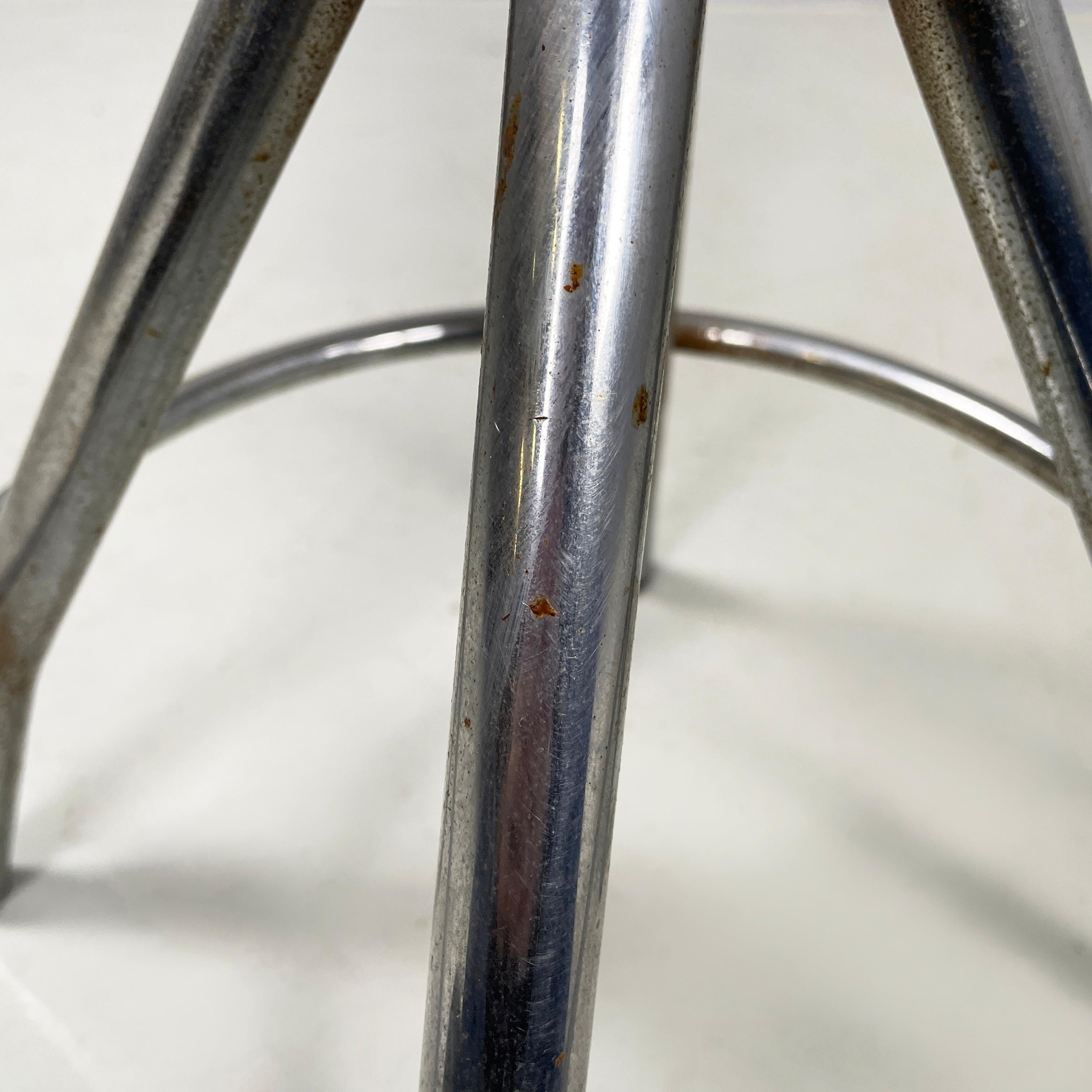 Sgabello da tavolo rotondo italiano di metà secolo in metallo e legno, anni '60 in vendita 9