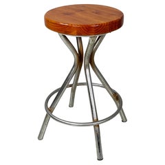 Sgabello da tavolo rotondo italiano di metà secolo in metallo e legno, anni '60