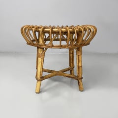 Italian mid-century modern round table stool in rattan, 1960s