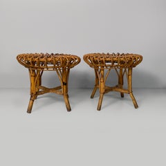 Italian mid-century modern round table stools in rattan, 1960s