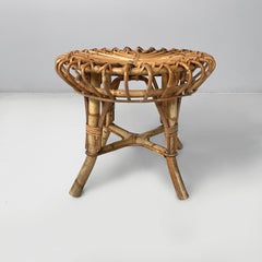 Italian mid-century modern round table stool in rattan, 1960s
