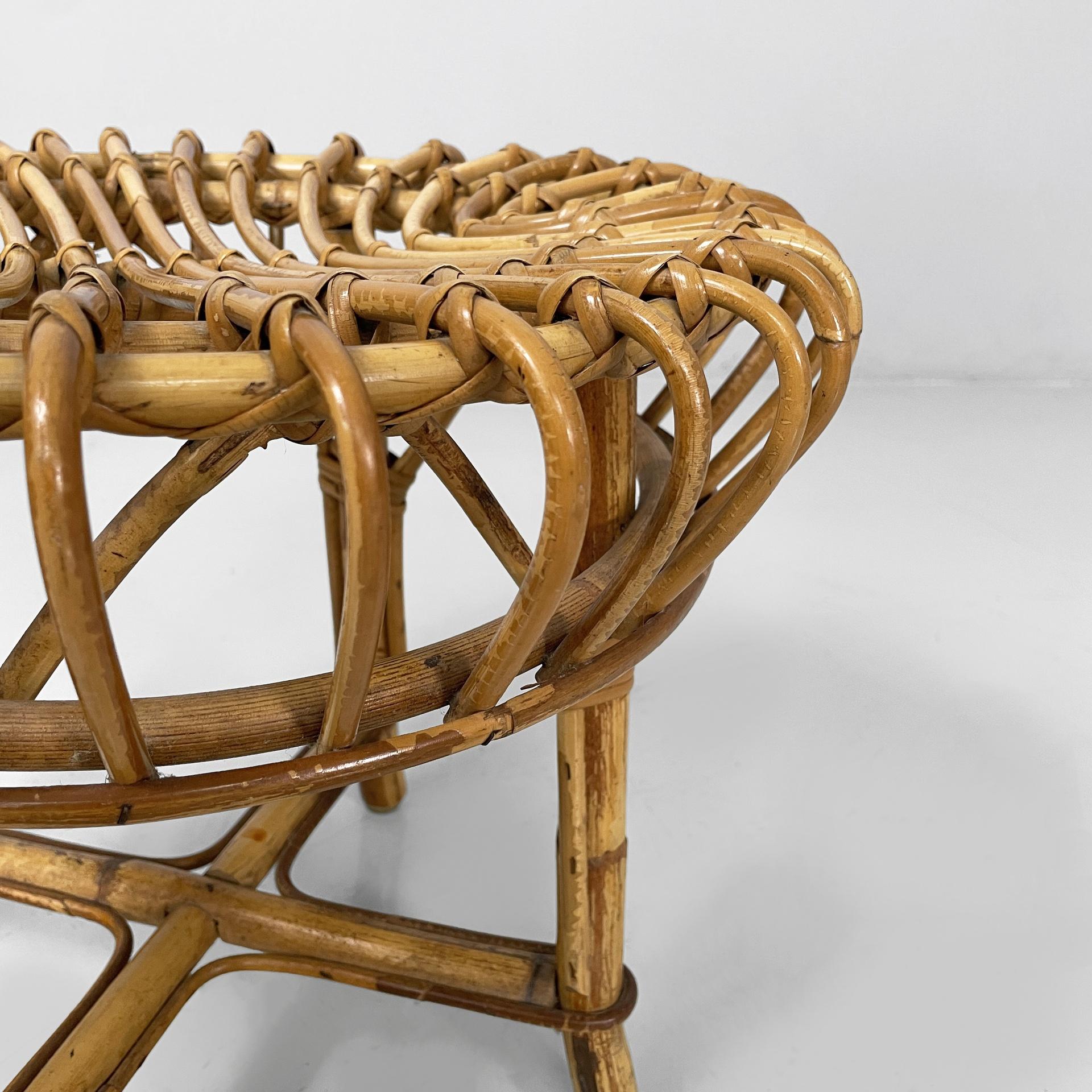 Tabouret de table rond en rotin italien de style moderne du milieu du siècle dernier, 1960 en vente 2