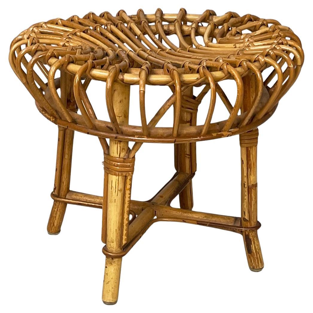 Tabouret de table rond en rotin italien de style moderne du milieu du siècle dernier, 1960