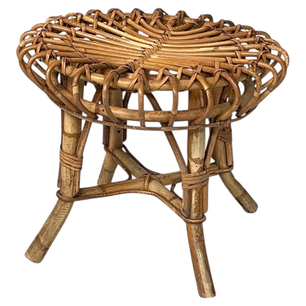 Italian mid-century modern round table stool in rattan, 1960s