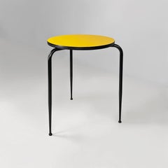 Italian mid-century modern round yellow laminate and black metal bar table 1950s