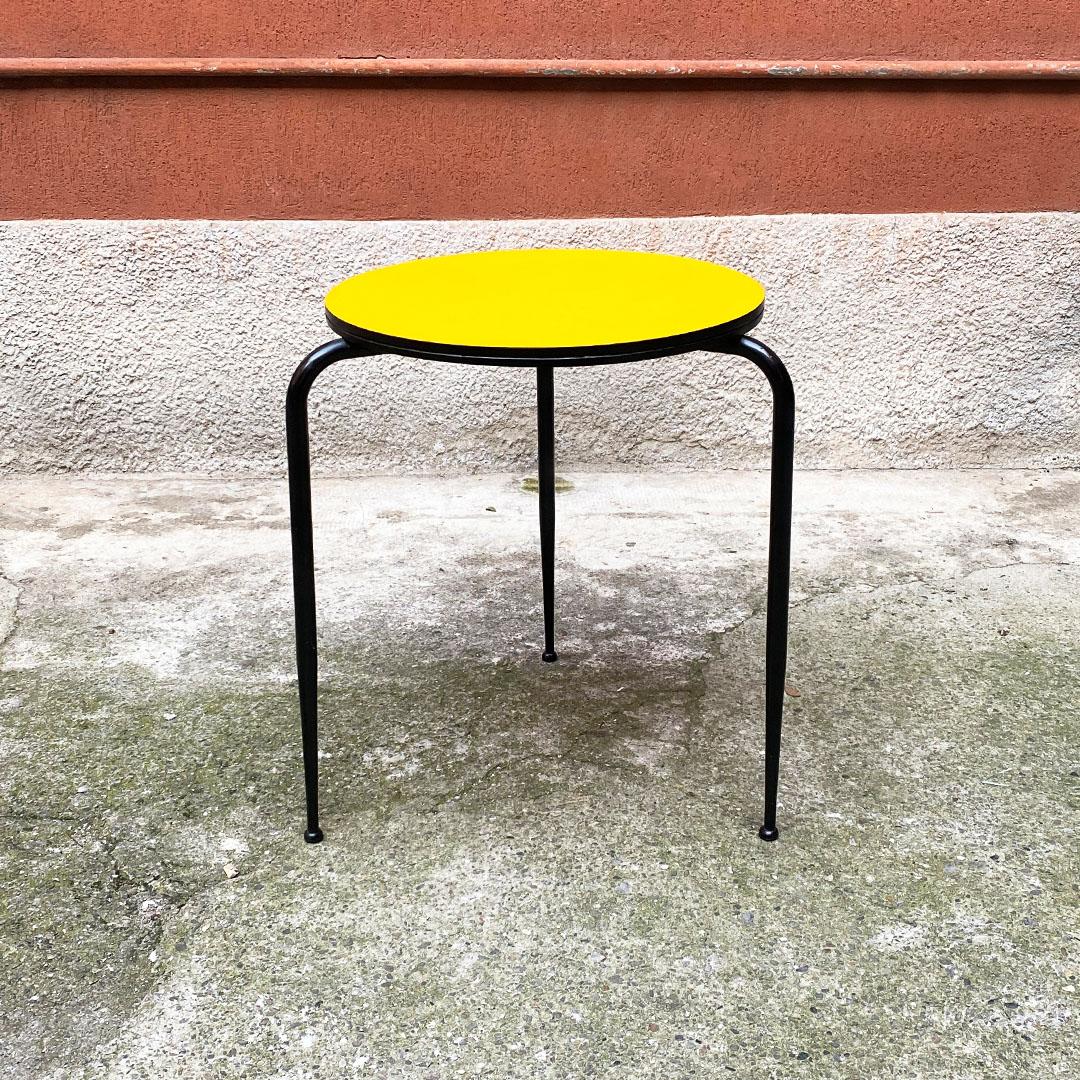 Mid-20th Century Italian Mid-Century Modern Round Yellow Laminate and Black Metal Bar Table 1950s For Sale