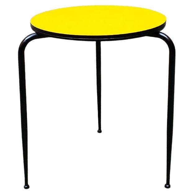 Italian Mid-Century Modern Round Yellow Laminate and Black Metal Bar Table 1950s