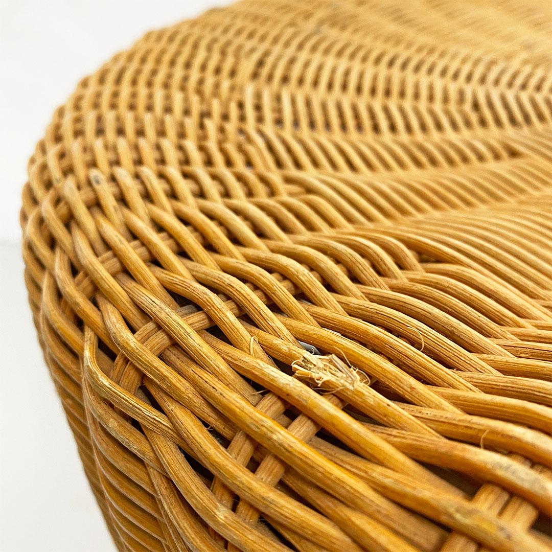 Mid-20th Century Italian Mid-Century Modern Rounded Wicker Pouf, 1960s For Sale