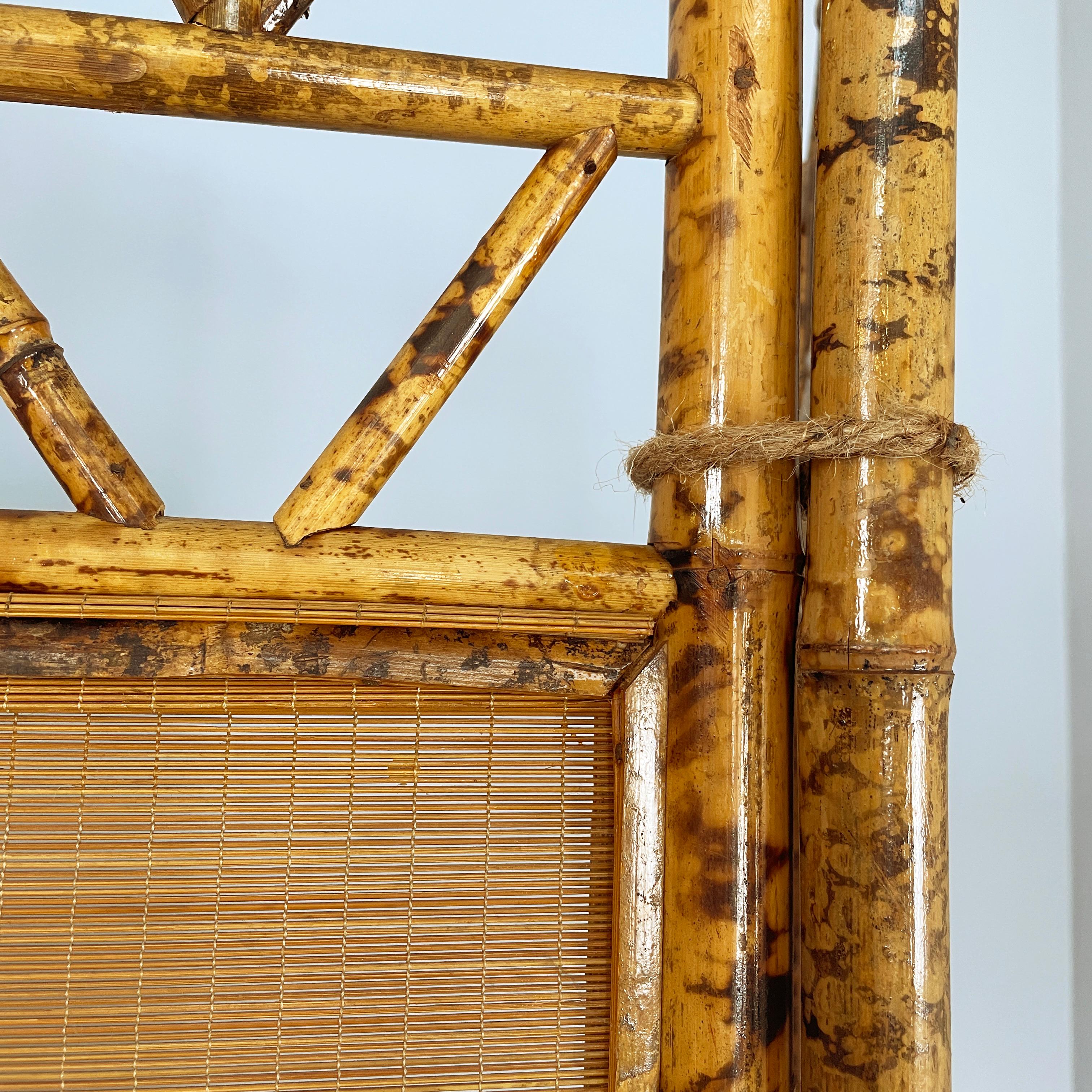 Paravent italien du milieu du siècle en bambou et rotin, années 50 en vente 2