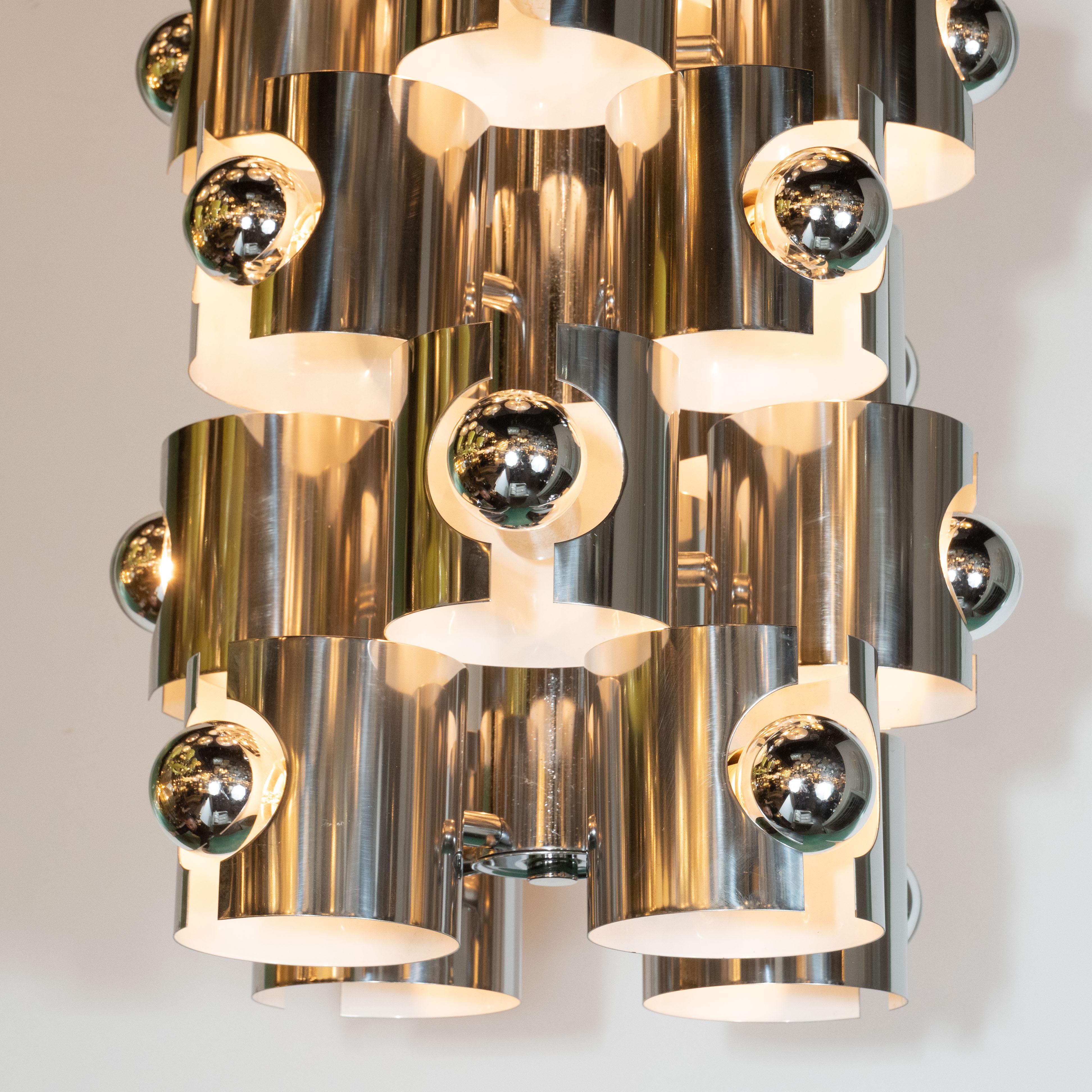 Late 20th Century Italian Mid-Century Modern Sculptural Polished Chrome Chandelier by Sciolari For Sale