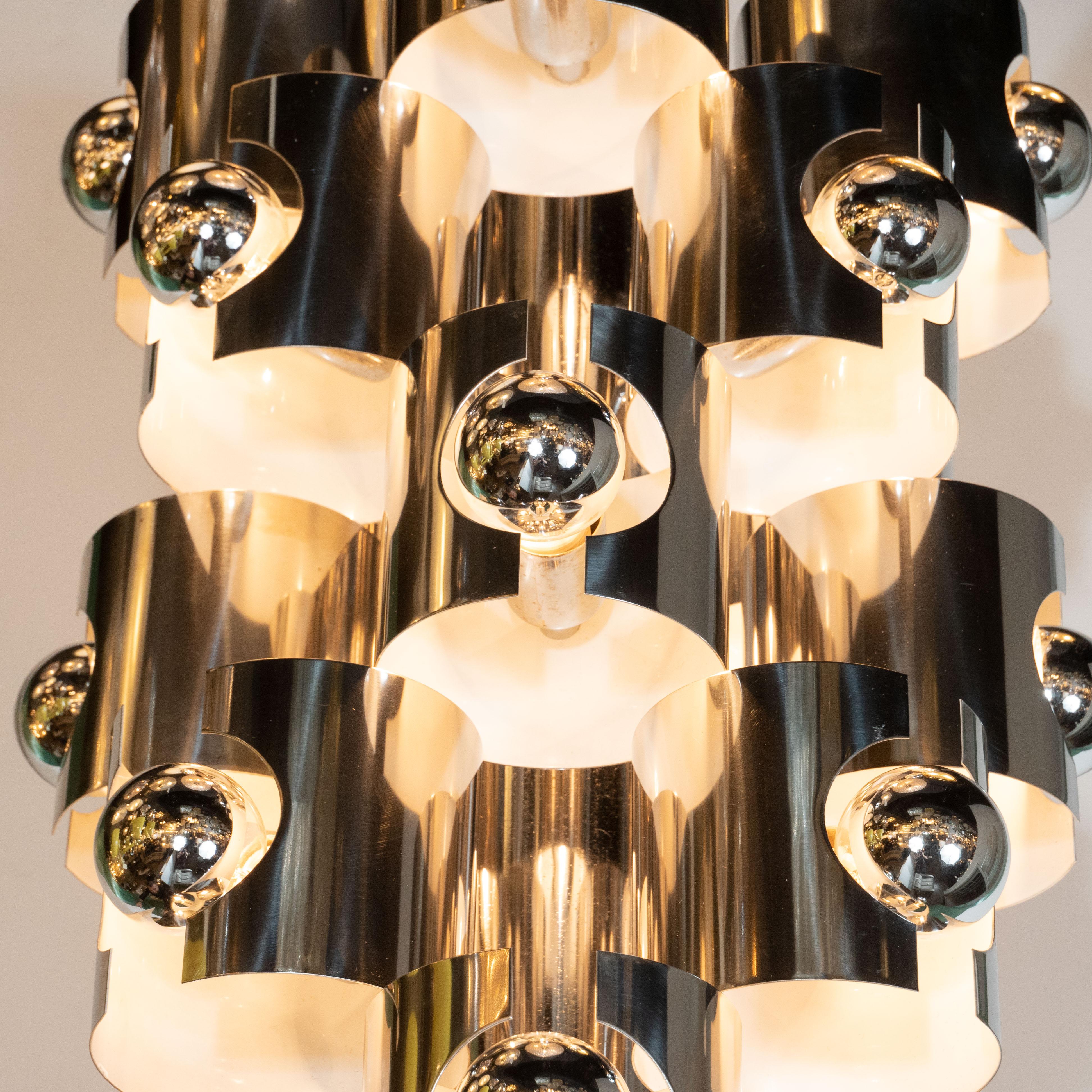 Italian Mid-Century Modern Sculptural Polished Chrome Chandelier by Sciolari For Sale 1