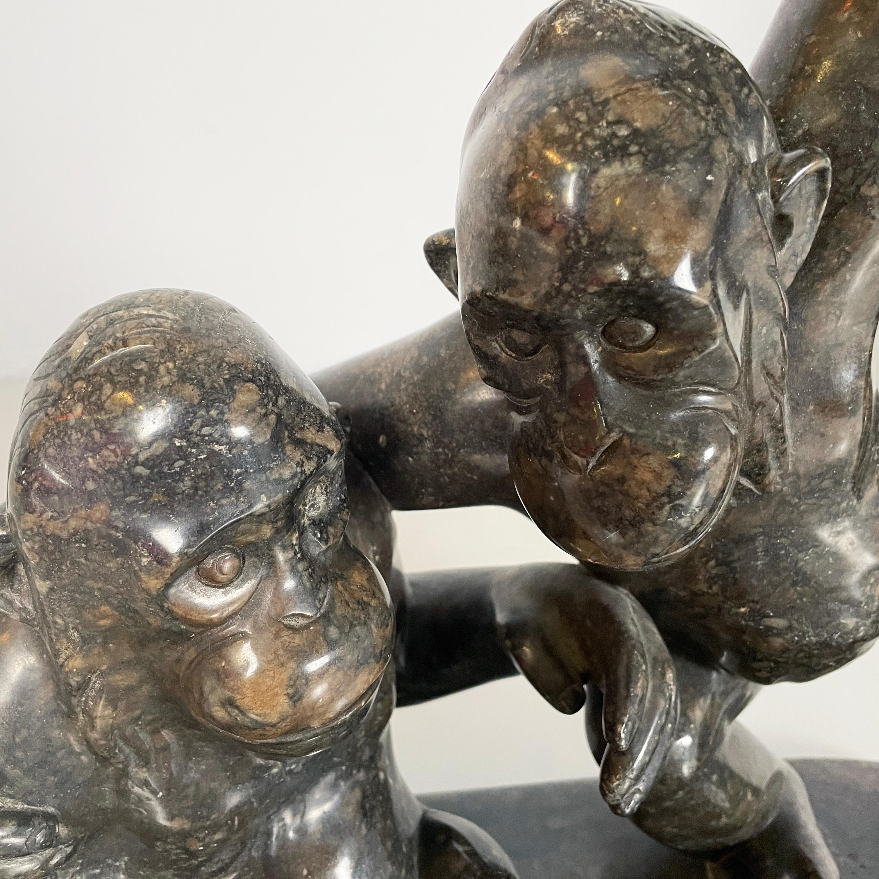 Marble Italian Mid-Century modern Sculpture of monkeys in marble, 20th century For Sale